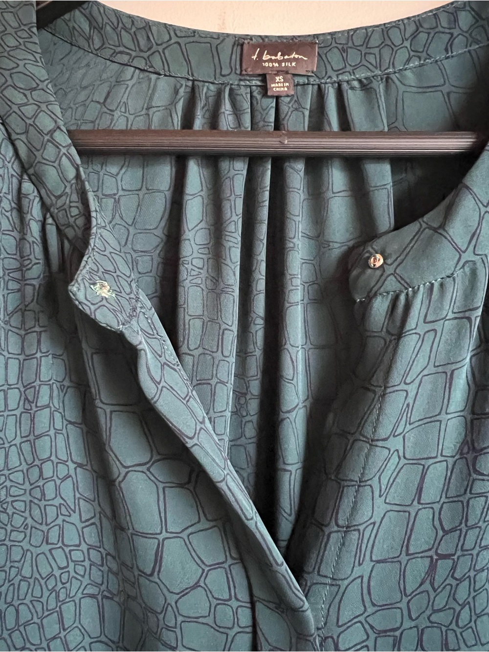 Babaton 100% Silk Blouse XS Green Textured Button Front Lightweight Sheer - Picture 5 of 8